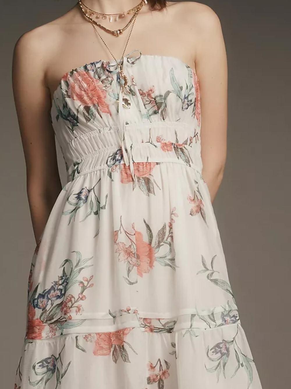 Anthropologie Strapless So Strapless Floral Midi Dress Medium